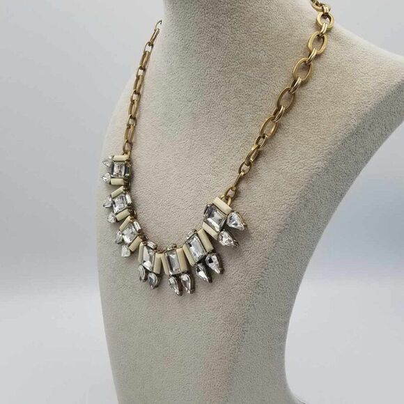 J Crew Clear Crystal White Stone Art Deco Necklace - Picture 9 of 12